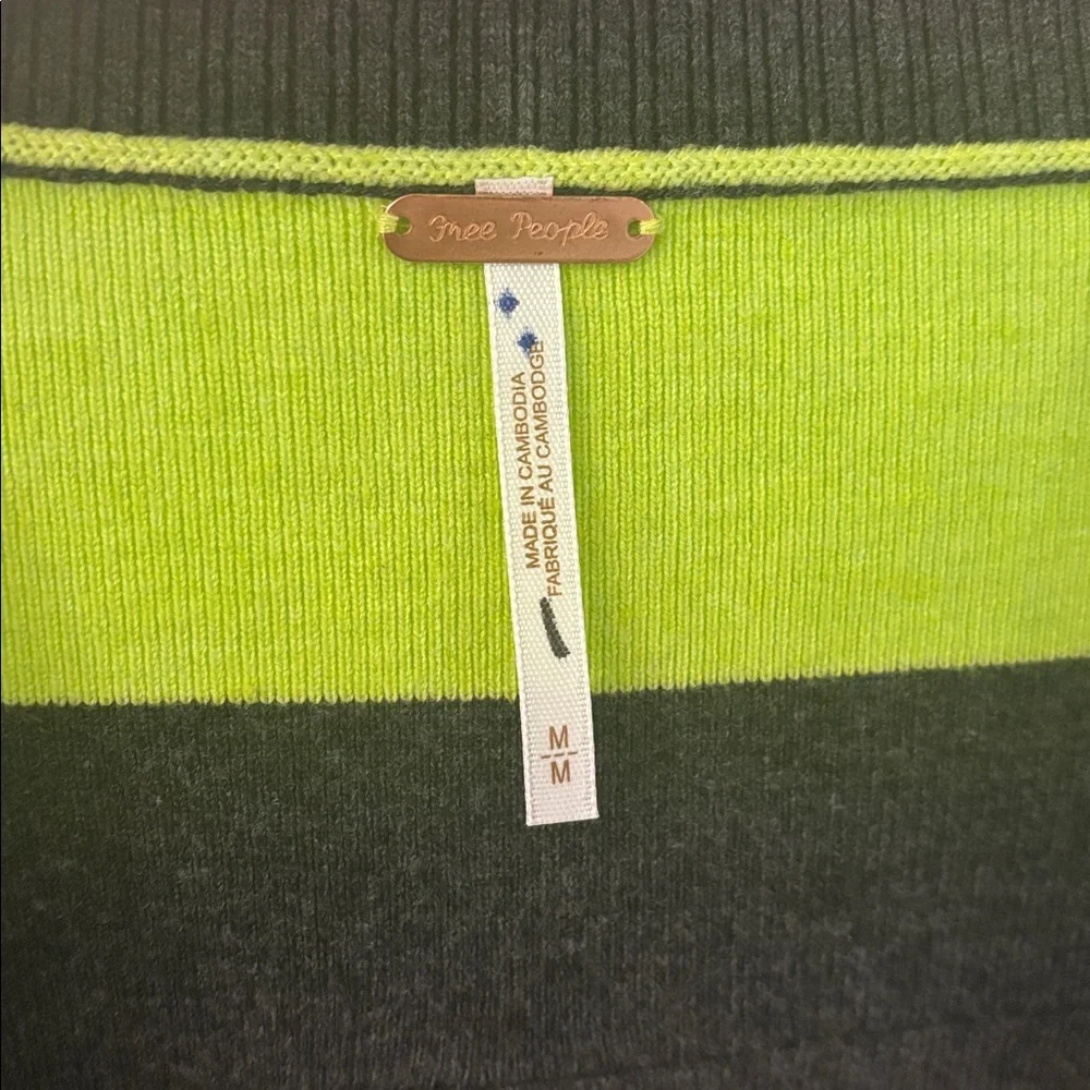 NWT Free People A League of Her Own Striped Cardigan in Carbon Lime, M - Picture 6 of 12
